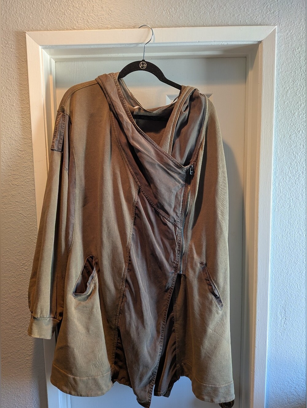 Free People Army Green C'mon Hooded Oversized Side Zip Jacket Women's L
